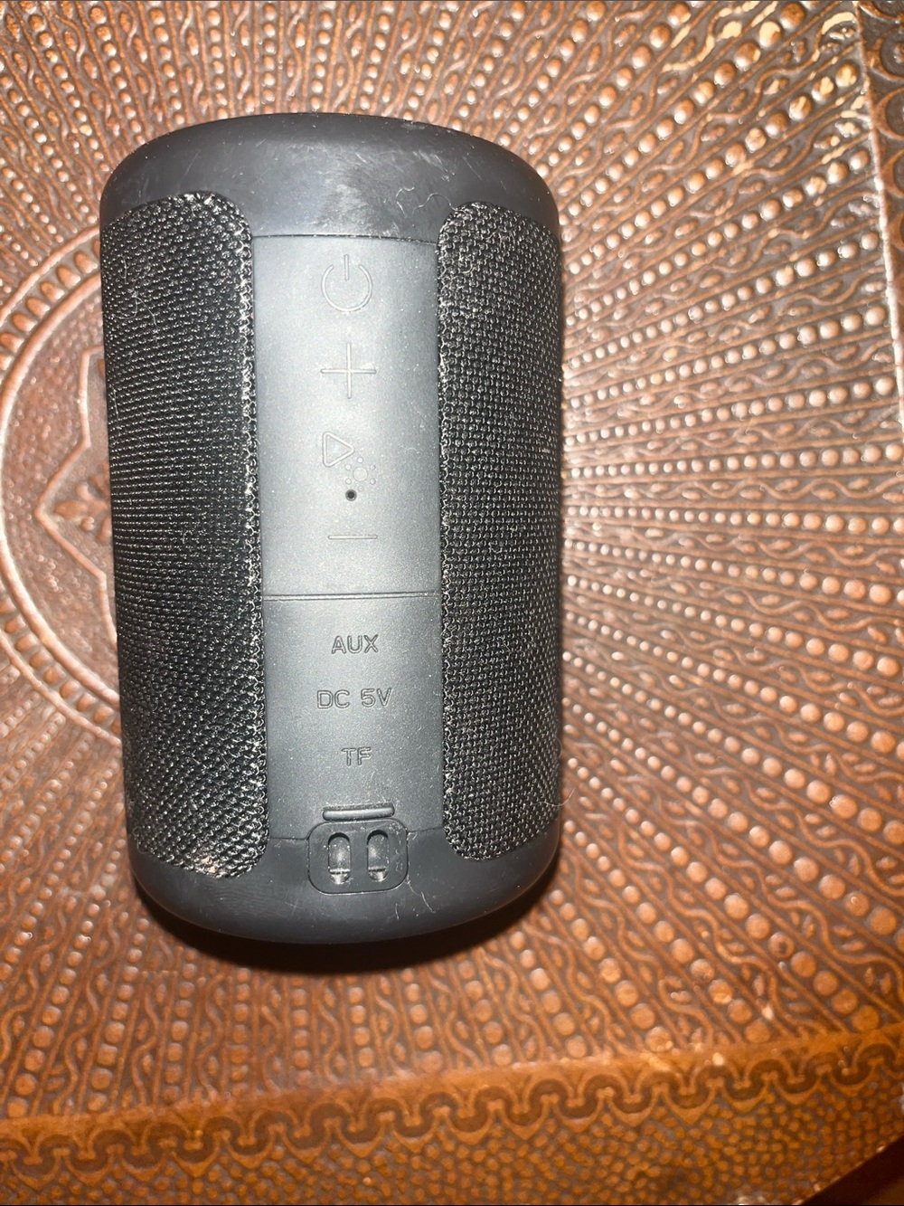 Portable Black Bluetooth Speaker with Blue Accent Ring